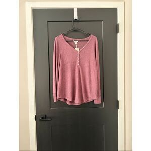 NWT Market & Spruce Rania Long Sleeve Brushed Henley Dark Pink Size M